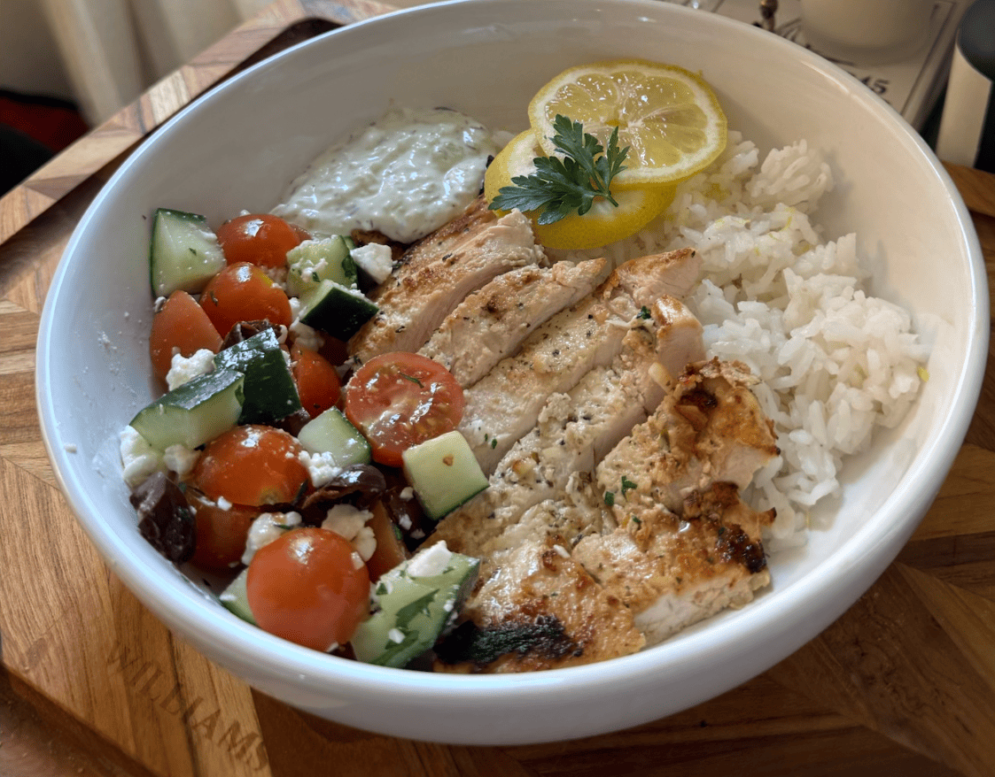 Greek Style Chicken & Rice Bowl
